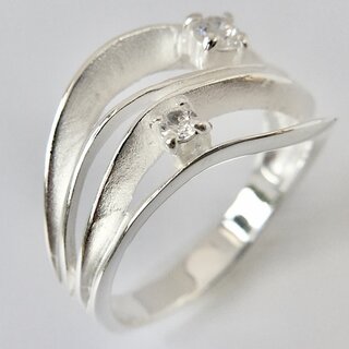 Ring schwebender Traum aus poliertem und satiniertem 925er Silber mit zwei Zirkonia- 13 mm - Sterlingsilber - Gre 64