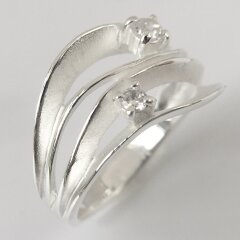 Ring schwebender Traum aus poliertem und satiniertem 925er Silber mit zwei Zirkonia- 13 mm - Sterlingsilber - Größe 64