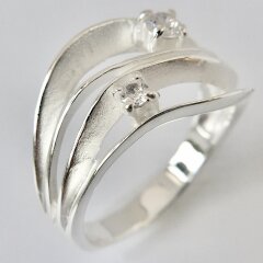 Ring schwebender Traum aus poliertem und satiniertem 925er Silber mit zwei Zirkonia- 13 mm - Sterlingsilber - Größe 64