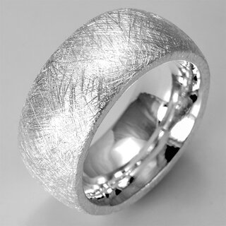 Breiter bombierter Ring starker Begleiter aus eismatt gecrashtem 925er Silber- 11 mm - Sterlingsilber - Gre 68