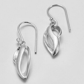 Kleine satinierte und polierte Ohrhänger aus 925er Silber mit hübschen Volumen - 20  x 10 mm -Ohrrimge - Sterlingsilber