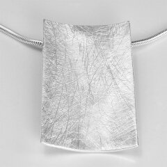 Großer Anhänger gebogenes Rechteck aus gecraschtem 925er Silber - 52  x 28 mm - Kettenanhänger - Sterlingsilber