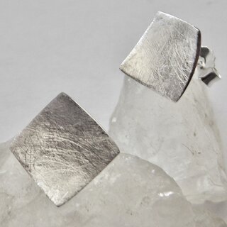 Moderne Ohrstecker Quadrat aus eismatt gecrashtem 925er Silber - Ohrringe - Sterlingsilber