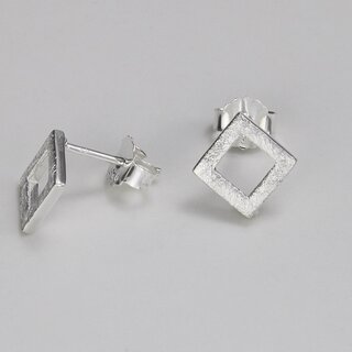 Kleine Ohrstecker offenes Quadrat aus eismattiertem 925er Silber - 8 x 8 mm - Ohrringe - Sterlingsilber