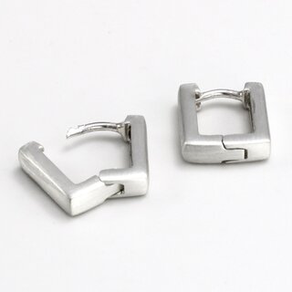 Kleine Klappcreolen offenes Quadrat aus mattiertem 925er Silber - 11 x 11 mm - Ohrringe - Sterlingsilber