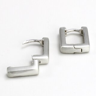 Kleine Klappcreolen offenes Quadrat aus mattiertem 925er Silber - 11 x 11 mm - Ohrringe - Sterlingsilber
