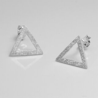 Kleine Ohrstecker offenes Dreieck aus eismattiertem 925er Silber - 12 mm - Ohrringe - Sterlingsilber