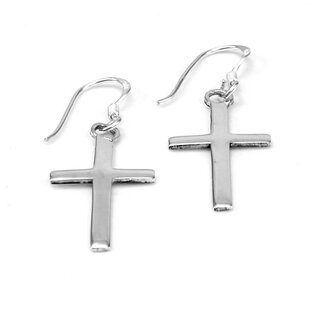 Ohrhänger kleines Kreuz aus poliertem 925er Silber - 24 mm x 12 mm - Ohrringe - Sterlingsilber