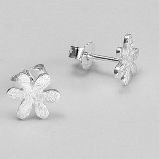 Ohrstecker sechsblättrige Blume aus eismattiertem 925er Silber - 10 mm - Ohrringe - Sterlingsilber