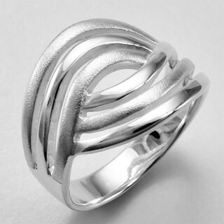 Filigraner Ring aus eismattiertem und poliertem 925er Silber - 15 mm  - Sterlingsilber - Größe 56