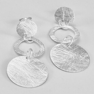 Ohrstecker Scheiben und Kreis aus eismattiertem 925er Silber - 40 mm x 16 mm - Ohrringe - Sterlingsilber