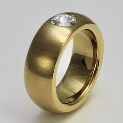 Ring aus vergoldetem Edelstahl mit hochwertig geschliffenem weißen Glasstein - 8mm - Fingerring - Größe 54