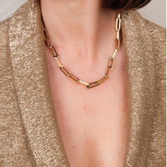 Edelstahl-Collier 14K vergoldet mit handpolierten...