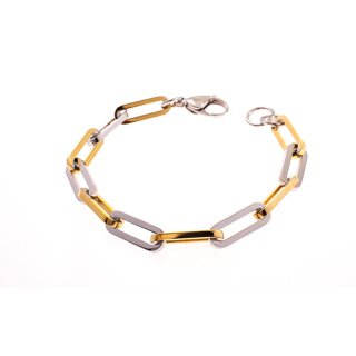 Edelstahl-Armband  Stahl und 14K vergoldet. Ovale, eckige Glieder handpoliert