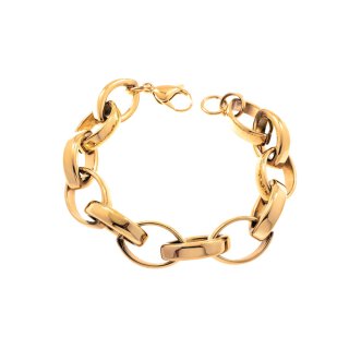 Edelstahl-Armband, 14K vergoldet, ovale Glieder handpoliert 21 cm grössenverstellbar