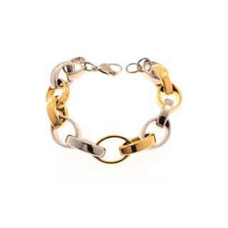 Edelstahl-Armband, Stahl und 14K vergoldet, ovale Glieder handpoliert 21 cm grössenverstellbar