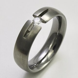 Schicker Spannring aus mattiertem Edelstahl mit weiem Zirkonia - 6 mm - Partnerring - Fingerring