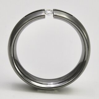 Schicker Spannring aus mattiertem Edelstahl mit weiem Zirkonia - 6 mm - Partnerring - Fingerring