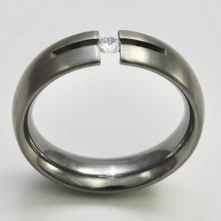 Schicker Spannring aus mattiertem Edelstahl mit weiem Zirkonia - 6 mm - Partnerring - Fingerring