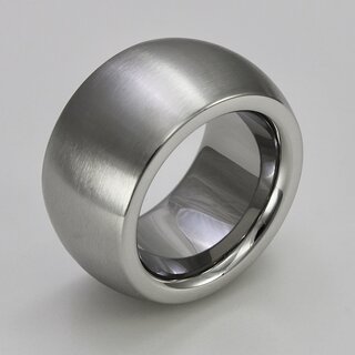 Breiter Ring aus matt gebrstetem Edelstahl mit polierten Kanten - 14 mm -  bombiert - Fingerring