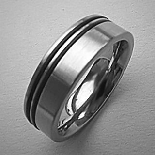 Ring aus edel mattiertem Edelstahl mit Inlays aus schwarzem Kautschuk - 7 mm - Fingerring