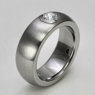 Ring aus mattiertem und poliertem Edelstahl mit hochwertig geschliffenem weien Glasstein - 8 mm - Fingerring