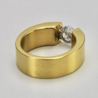 Eleganter Ring aus vergoldetem Edelstahl mit weißem hochwertig geschliffenem Glasstein - Spannringdesign