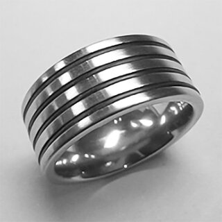 Ring aus mattiertem Edelstahl mit Einlagen aus Kautschuk - 10 mm - Fingerring - Größe 52