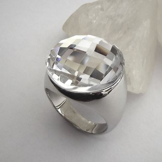 Auffälliger Ring aus Edelstahl mit glitzerndem Glasstein - Größe 52