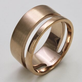 Auffälliger Ring aus rosévergoldetem Edelstahl mit geteilter Ringschiene - Doppelter Ring - Größe 50