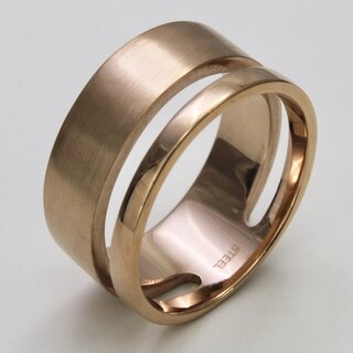 Aufflliger Ring aus rosvergoldetem Edelstahl mit geteilter Ringschiene - Doppelter Ring - Gre 62