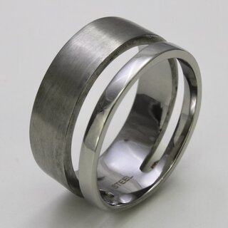 Auffälliger Ring aus Edelstahl mit geteilter Ringschiene - Doppelter Ring 52