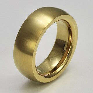 Ring aus matt gebürstetem vergoldetem Edelstahl mit polierten Kanten - 8 mm - abgerundet und  bombiert - Bandring - Größe 50