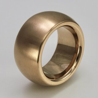 Breiter Ring aus matt gebrstetem rosvergoldetem Edelstahl mit polierten Kanten - 14 mm -  bombiert - Fingerring - Gre 64