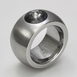 Breiter Ring aus mattiertem Edelstahl mit hochwertig geschliffenem grauen Glasstein - 14 mm - Fingerring - Größe 50