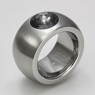 Breiter Ring aus mattiertem Edelstahl mit hochwertig geschliffenem grauen Glasstein - 14 mm - Fingerring - Gre 64