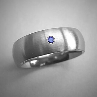 Eleganter Bandring aus Edelstahl mit synthetischem blauem Saphir - 7mm - Verlobungsring - Gre 55